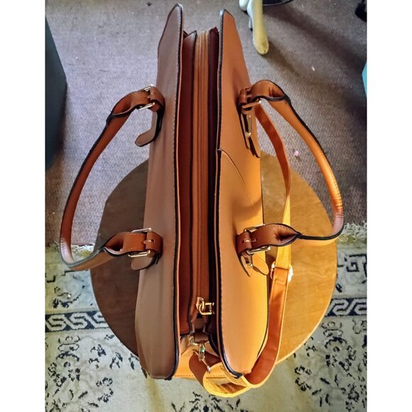 Large Brown Faux Leather Tote Bag With Dual Straps & Adjustable Shoulder Strap - Picture 3 of 10